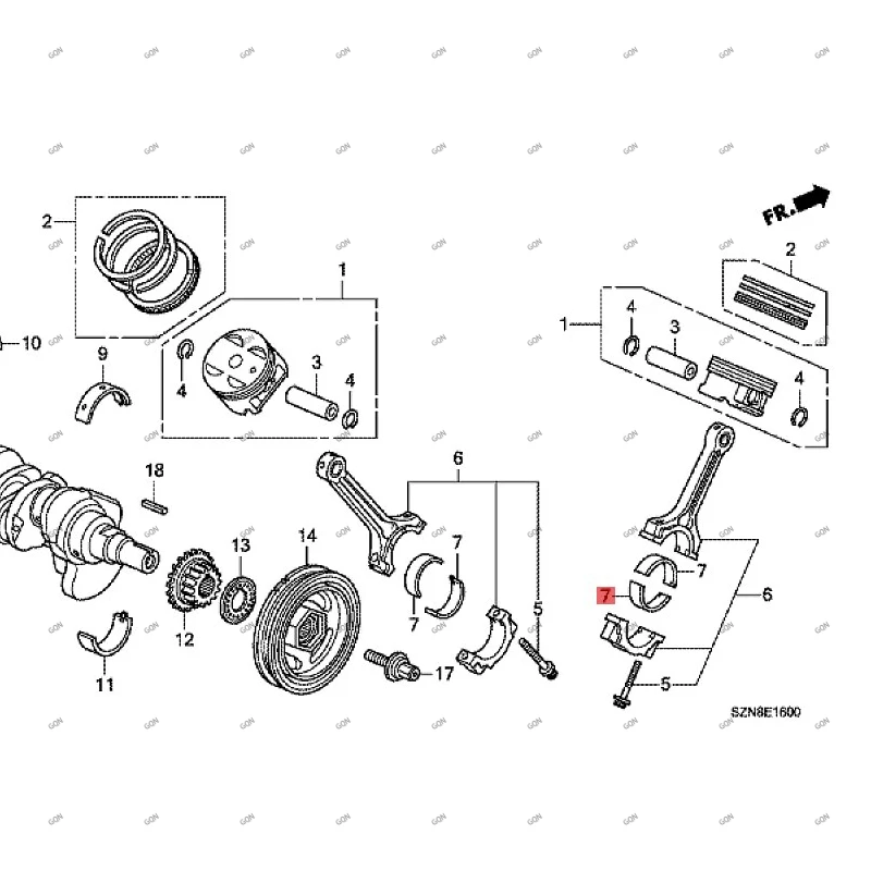 

Автомобильный шатун, поршневое кольцо двигателя, поршневой шатун, шатун, стойка, головка hon daa cur a, шатун поршня