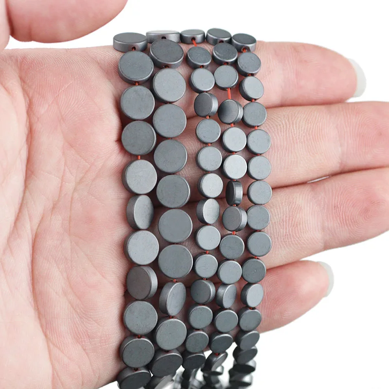 Матовые гематитовые монеты из натурального черного камня плоские круглые бусины