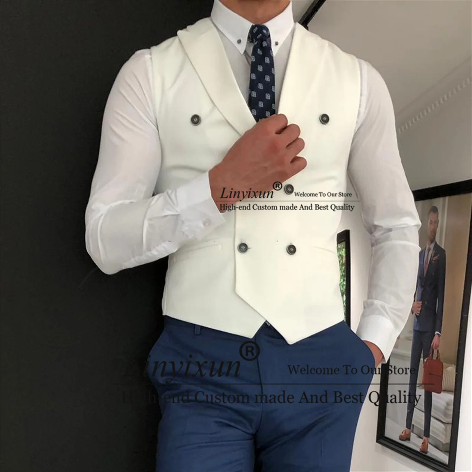 Classic Men's Suits Vest Double Breasted Slim Fit жилетка мужская Male Business White Wedding Groomsmen Waistcoat Steampunk