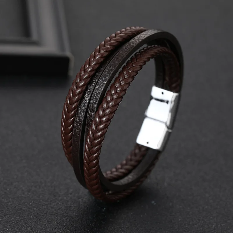 Классический кожаный браслет мужские браслеты с магнитной застежкой плетеный
