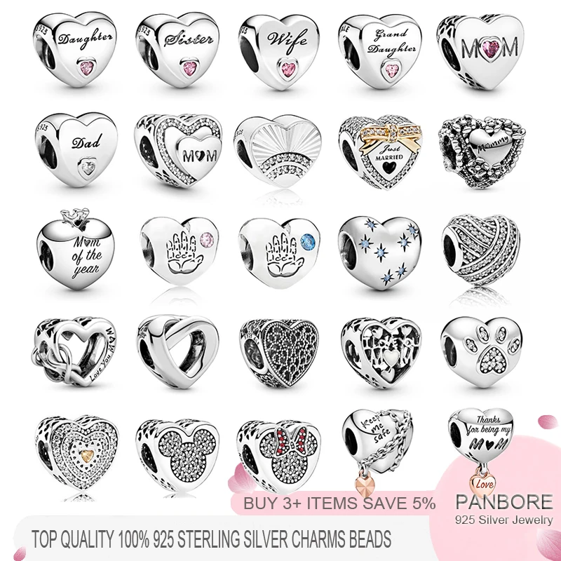

Top Quality 925 Sterling Silver Beads Love Heart Zircon Gemstone Women DIY Making Fine Jewelry Fit Pandora Bracelet Bangle