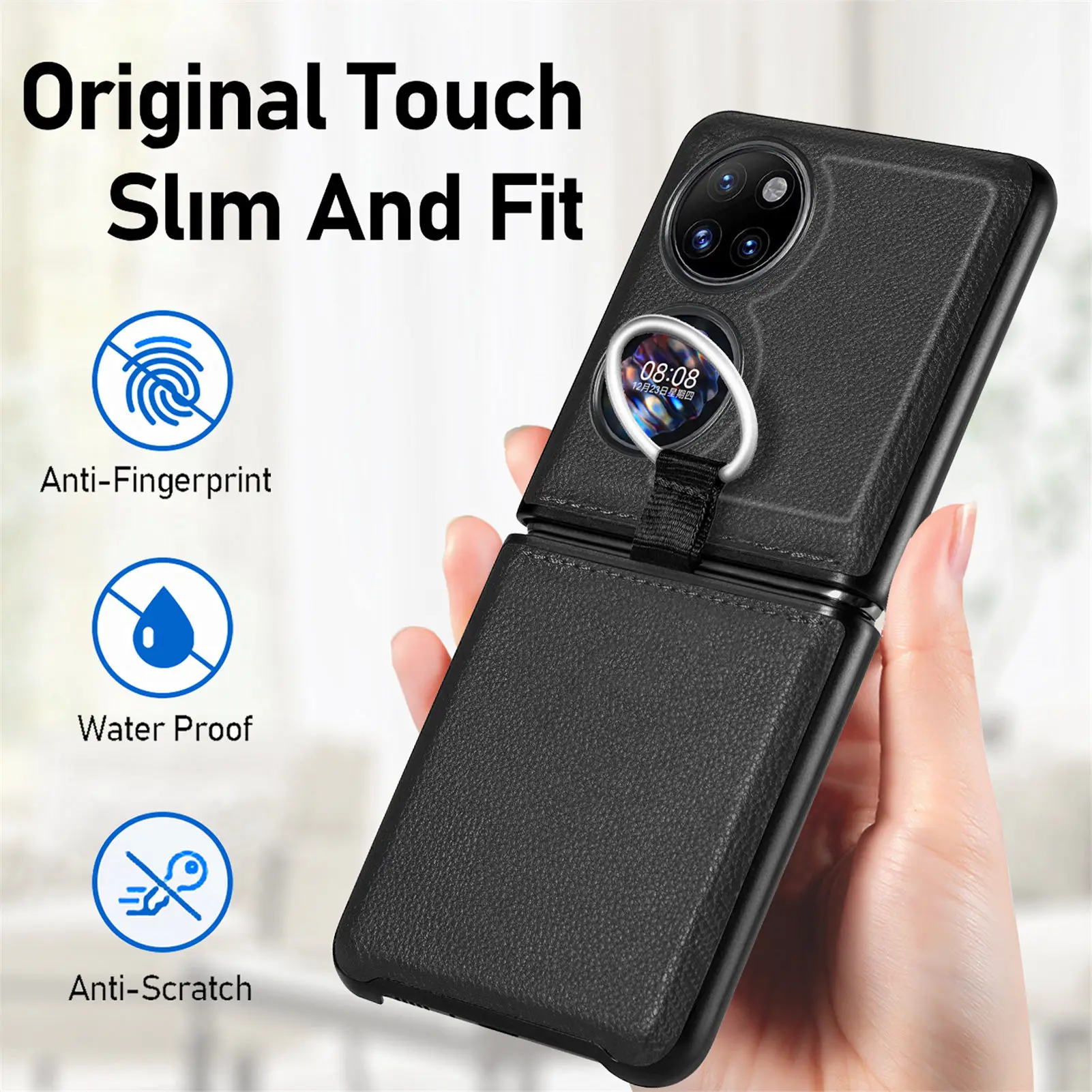2022 Fashion Litchi grain Ring case for Huawei P50 Pocket Cover Anti-knock luxury leather PU+PC Cases for P50Pocket images - 6