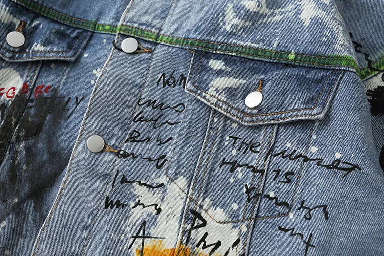 

Fall Streetwear Men Denim Jacket Hip Hop Punk Rock Paint Graffiti Inkjet Letter Print Fashion Casual Loose Oversize Jean Jackets