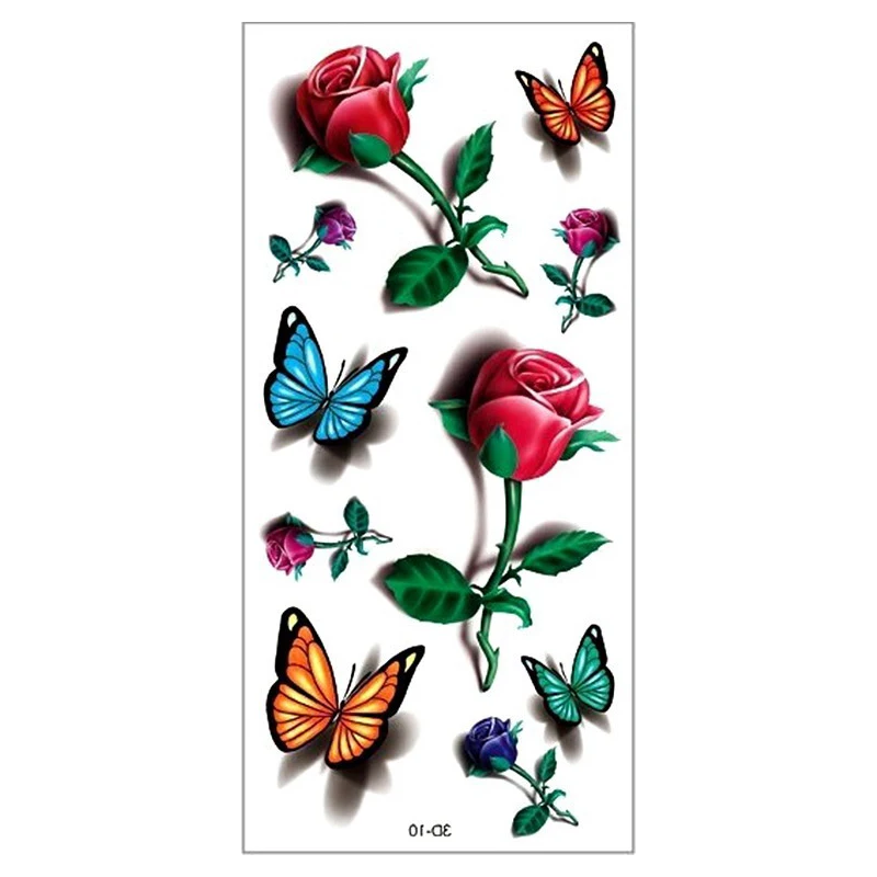 10-3pcs Sexy Colorful Rose Flower Water Transfer Temporary Tattoos Sticker for Women Girls Body Art Waterproof Temporary Tattoos