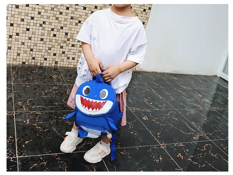 Backpack New Cartoon Shark Baby Anti-lost Children Bag Cute Nylon Shoulder Bag Primary School Kindergarten Bag Bookbag