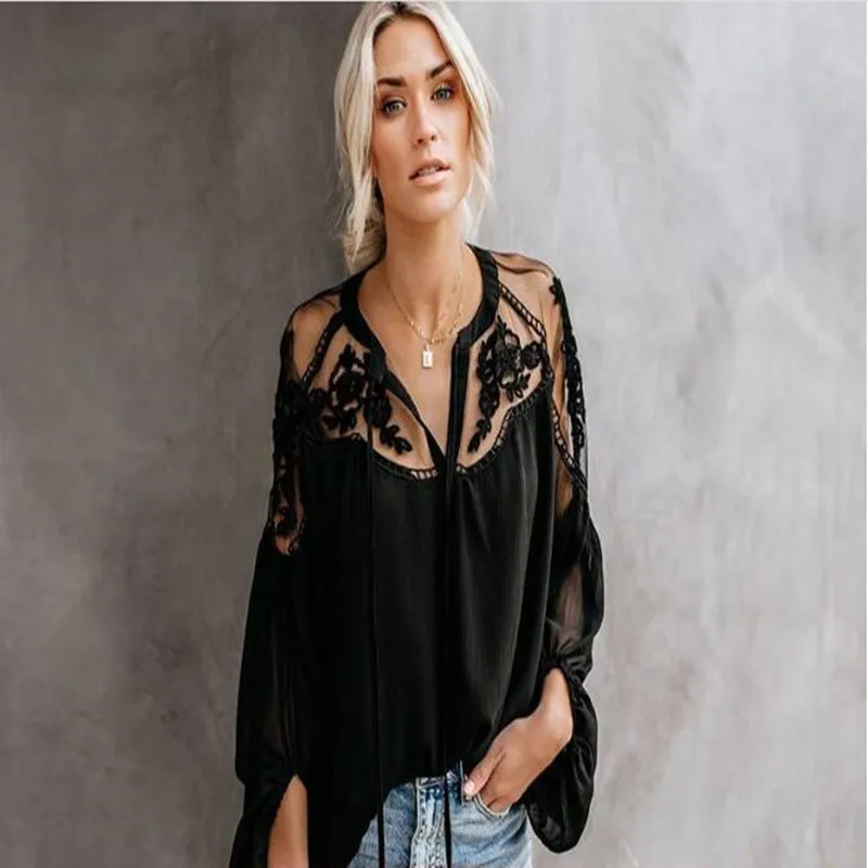 

Женские летние топы, летние блузки с v-образным вырезом, кружевные/шифоновые/черные/белые блузки, женские топы и блузки размера плюс, Женские...