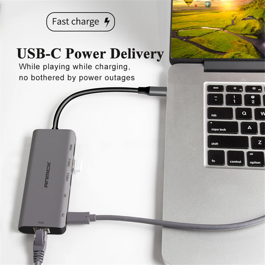 Anmck USB C HUB USB to Multi HDMI USB 3.0 RJ45 Carder Reader OTG Adapter USB Splitter for MacBook Pro Air USB Dock Type C HUB