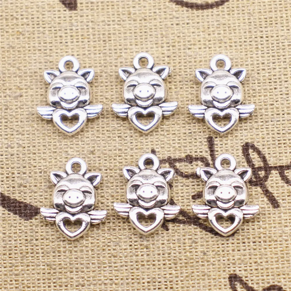

Charm For Making Jewelry Pendants Antique Silver Color Little Pig Angel 16x14mm 10pcs