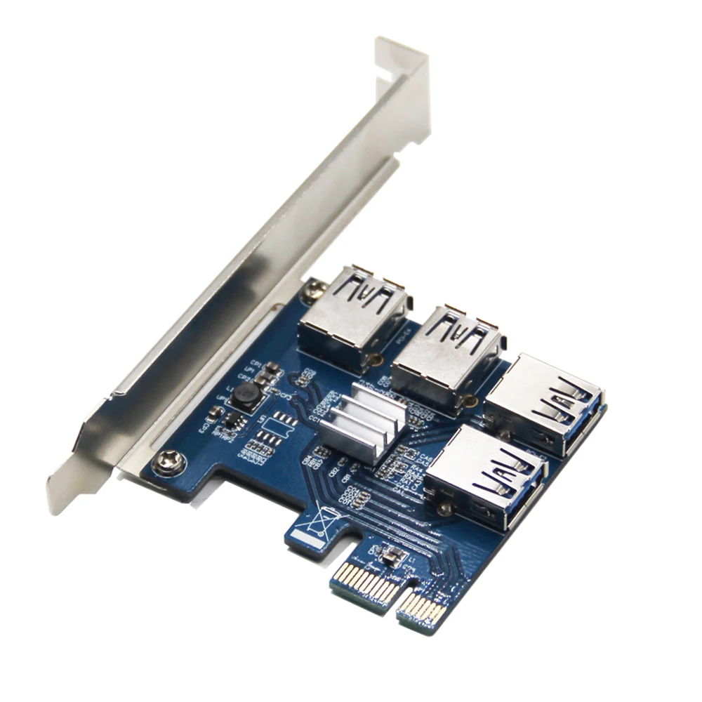 

PCI-E to USB Riser Board 1 to 4 Adapter 4-port PCI-E to USB 3.0 Extender Card PCIe Port Multiplier Card Mining Accessory