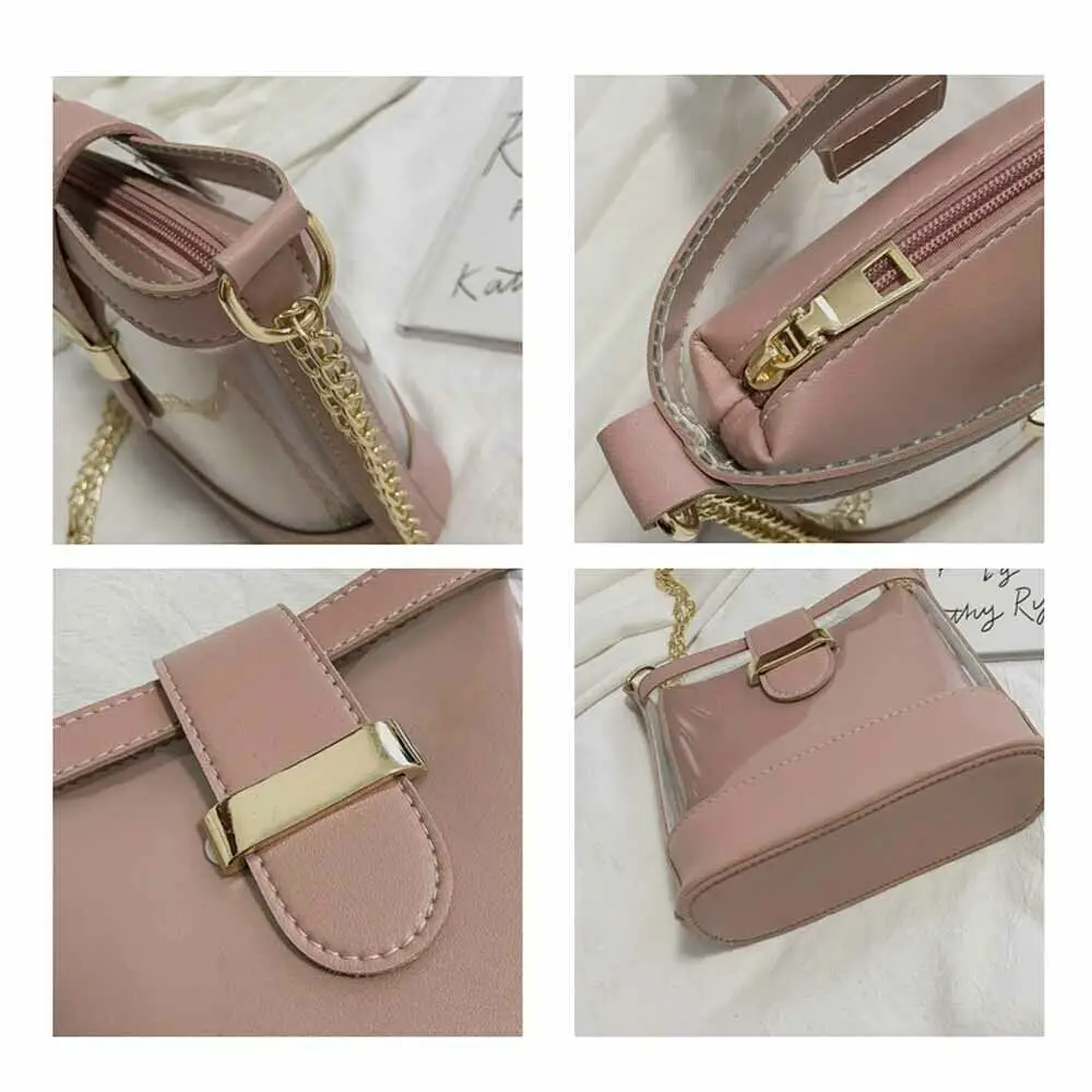 

2019 Newest Hot Women Transparent PVC Clear Chain Jelly Composite Bag Tote Handbag Messenger Shoulder Bag Ladies Dating Bag