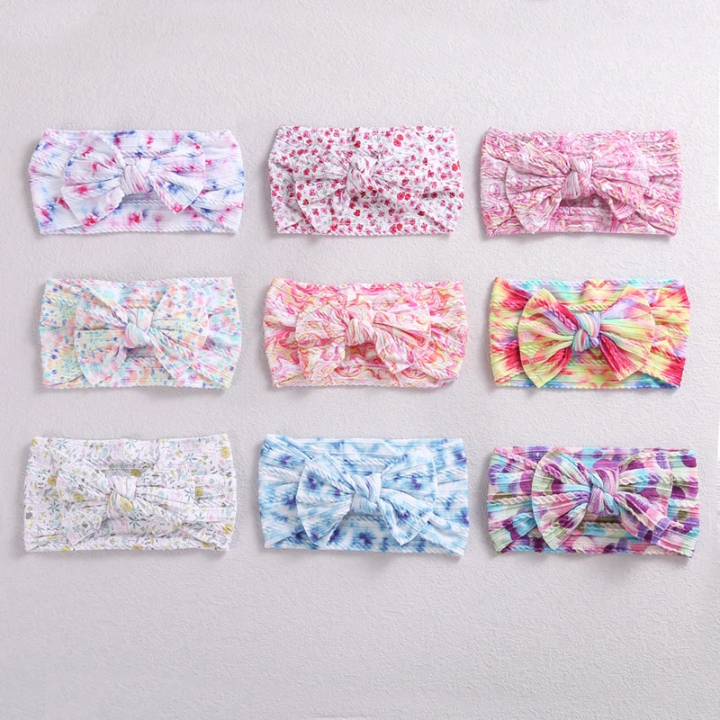 Diademas de punto de Cable para beb&eacute; con lazo para ni&ntilde;a, diademas estampadas, accesorios para el cabello de princesa para ni&ntilde;o, diadema para beb&eacute;, Turbante suave-4