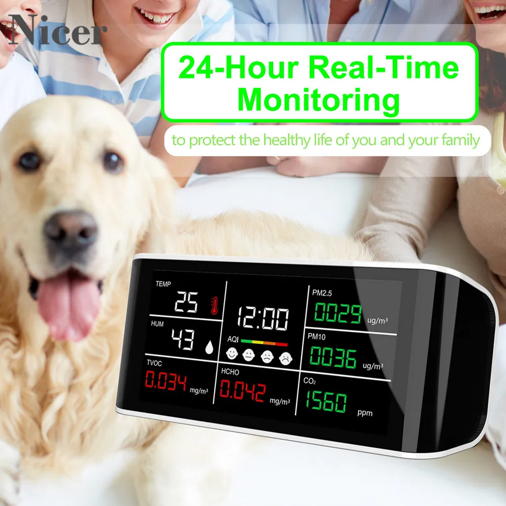 

Air Quality Analyzer Digital Display Screen CO2 PM2.5 10 HCHO TOVC Temperature Humidity Detector Monitor Infrared NDIR Detector