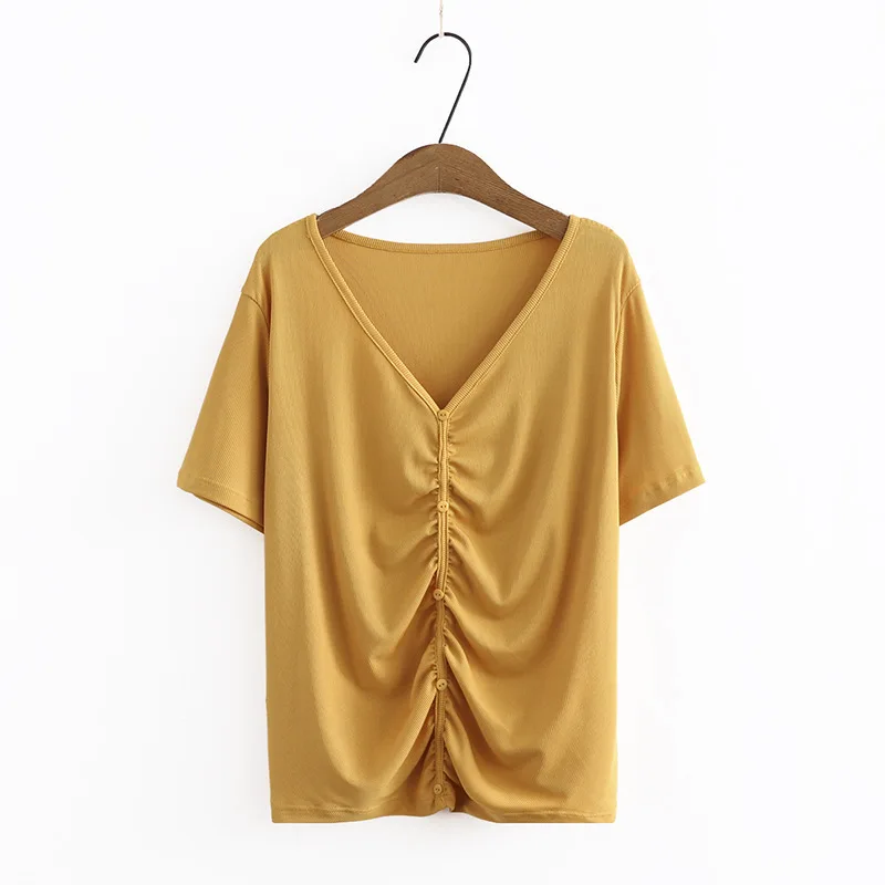 

Plus Size Women's V-neck Summer Tshirts Casual Slim Crochet Tops Oversized Vintage Fashion Tee