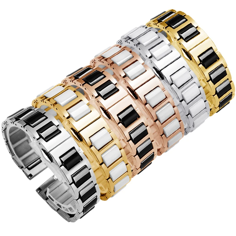 Ремешок YOPO из нержавеющей стали и керамики для наручных часов браслет 14 16 18 20 22 мм