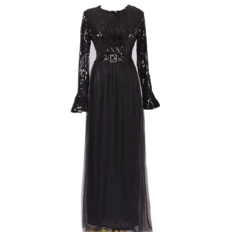 Black dress Muslim Dress Sequin Abaya Dubai Abayas For Women Hijab Dress Kaftan Caftan Turkish Dresses Evening Robe Islamic Clothing Kleding - Цвет: Black dress