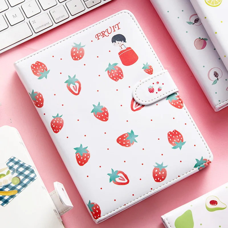 

Creative Fruit Print Notebook Planner Magnetic Buckle PU NoteBook Yearly Agenda Color Illustration Daily Plan Kawaii Stationery