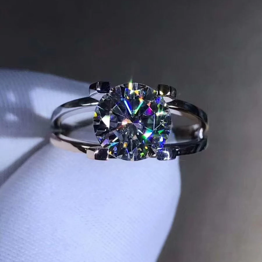 18K Кольцо из Белого Золота Камень Муассанит 1ct 2ct 3ct специальный дизайн круглый