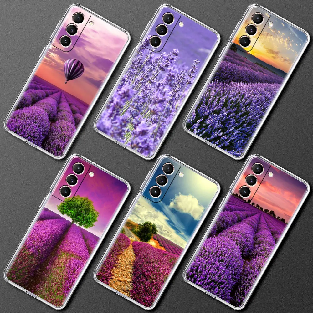 

Purple Lavender Flower Clear Phone Case For Samsung Galaxy S20 FE S21 Ultra S10 Plus 5G S10e S9 S8 S7 Anti-knock Silicone Cover