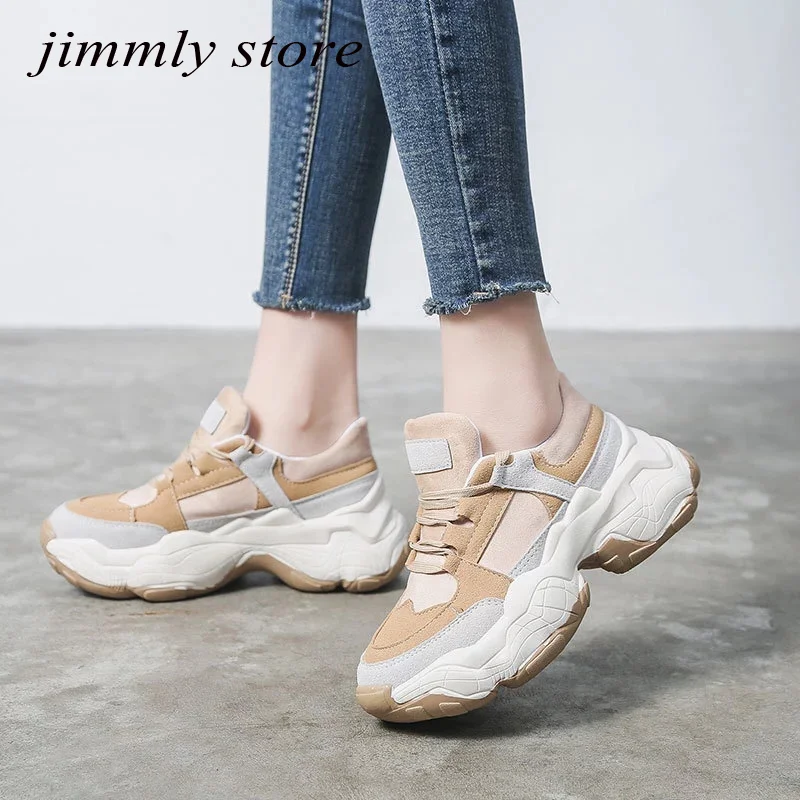 Женские кроссовки на плоской платформе дышащие Уличная обувь толстой подошве