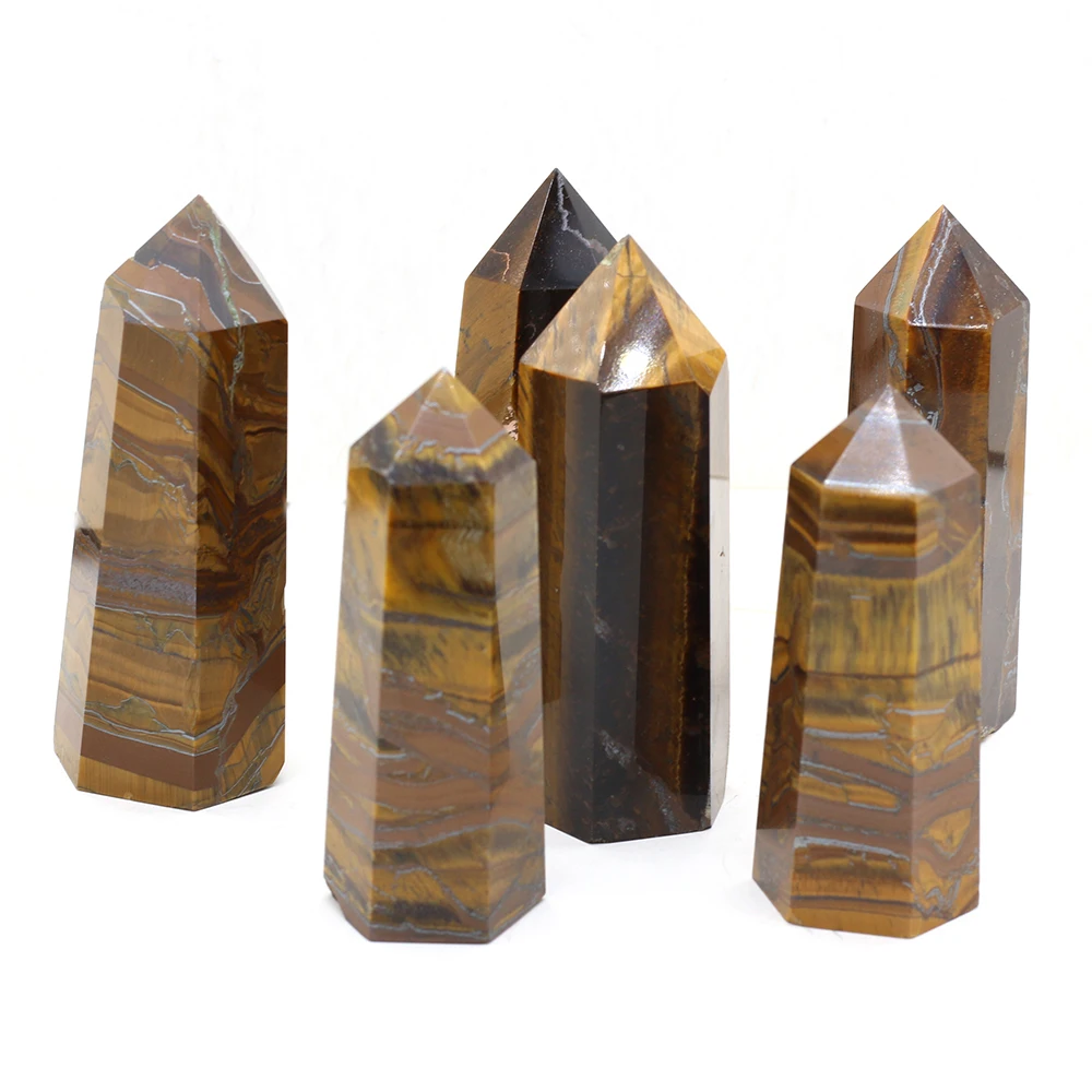 

New Hexagonal Prism Ornaments Natural Crystal Tiger's Eye Stone Healing Stone Energy Ore Mineral Crafts Home Decoration 25-30mm