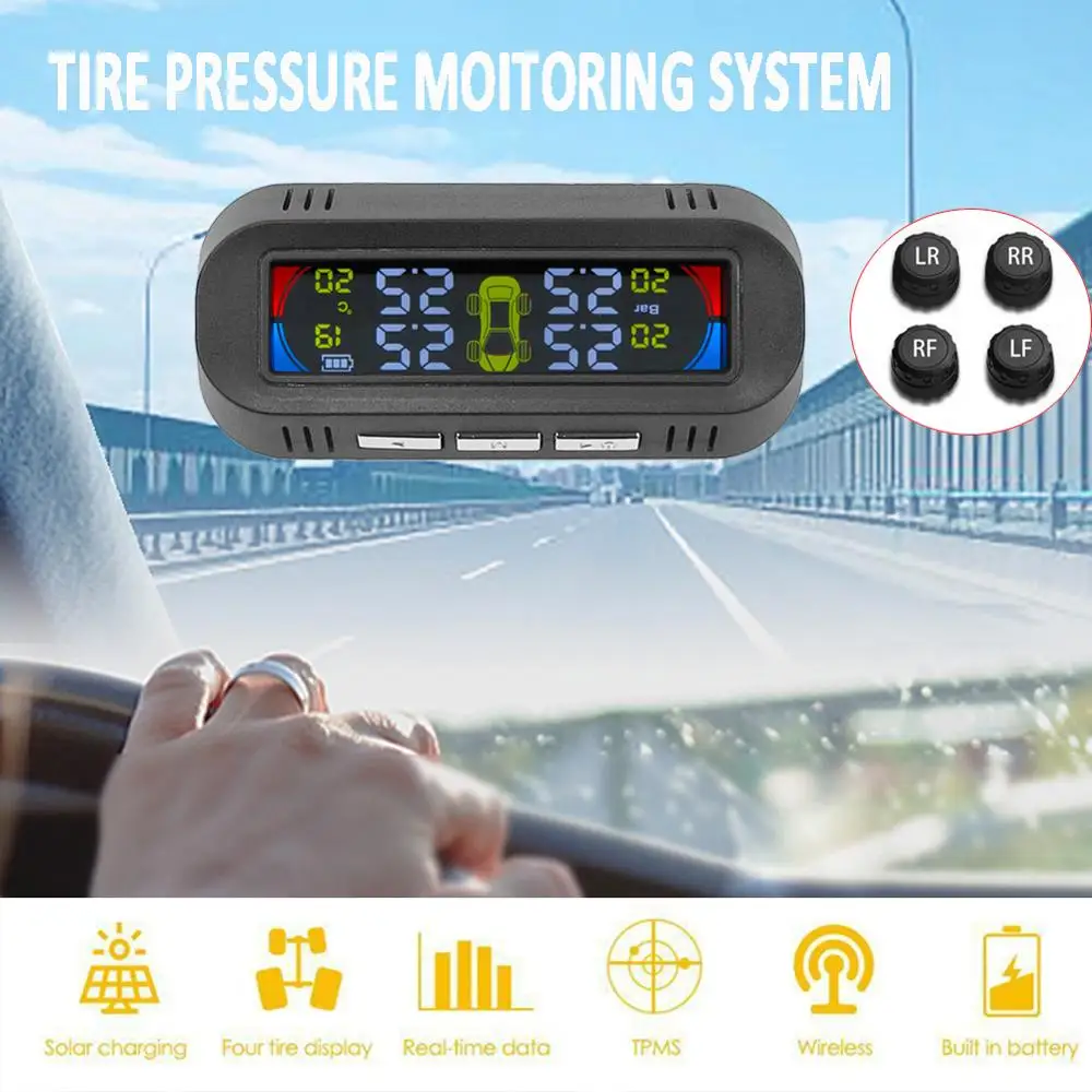 Автомобильный Солнечный беспроводной монитор давления в шинах Система шин TPMS