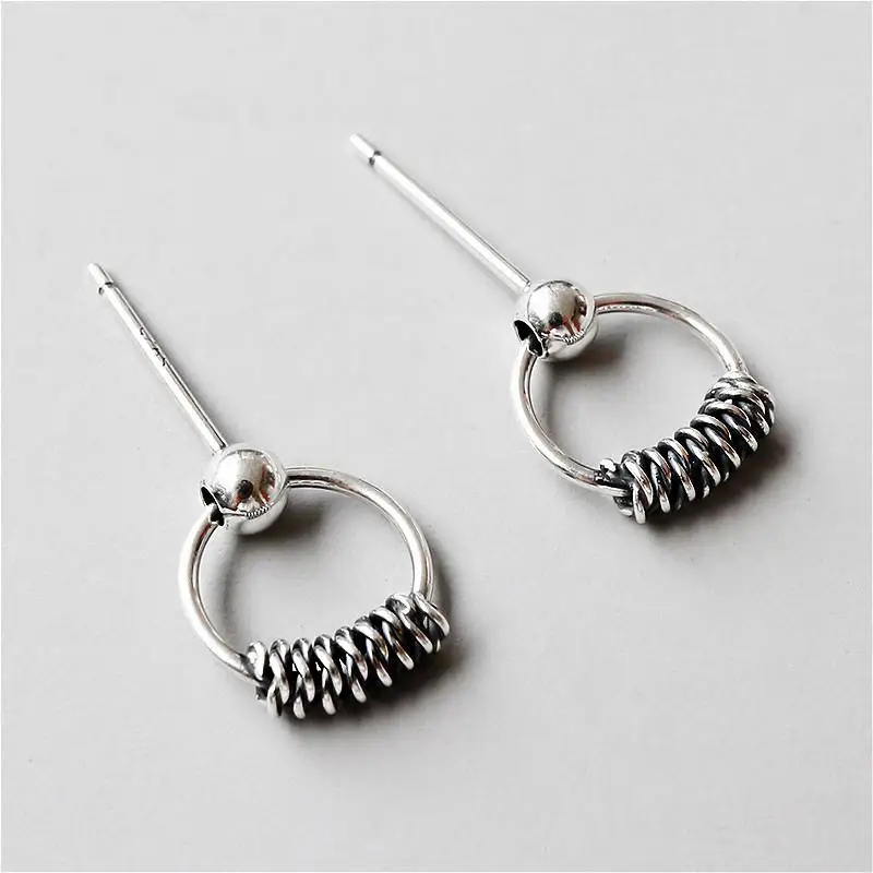 925 пробы серебряные серьги гвоздики для женщин геометрические круглые винтажные