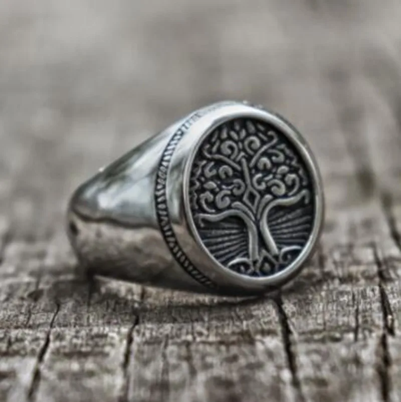 

Retro Nordic Style High Quality Metal Tree of Life Signet Ring Classic Punk Men Amulet Jewelry