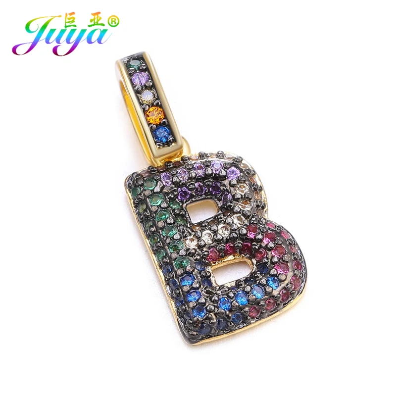 Gold B Juya DIY шнур кожаный вывод многоцветный Циркон с радужным блеском золото 26 буквы алфавита кулоны с надписями поставки - Окраска металла: Gold B