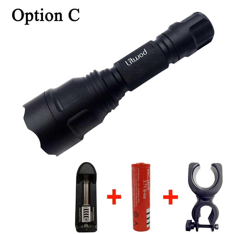 Option C Litwod Z10 высокомощный C8 фонарик Cree XML2 T6 Q5 светодиодный фонарик, фонарь, lanterna велосипед, Самозащита, кемпинг свет, лампа - Испускаемый цвет: Option C
