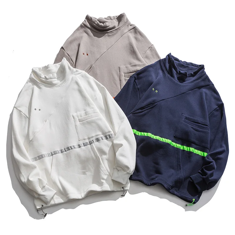 

European and American Hip-hop Functional Pocket Stitching Sweatshirt Men's Fashion Loose Fashion Brand Couple Pullover Fashion