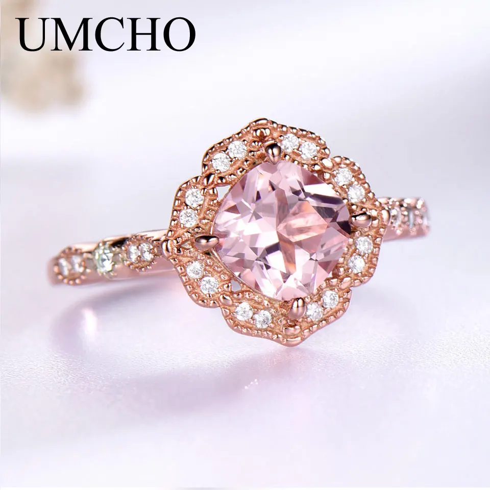 UMCHO Created Nano Morganite Rings 925 Sterling Silver Flower For Women Engagement Anniversary Wedding Gift Fine Jewelry | Украшения и