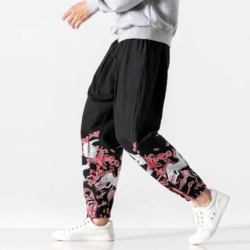 

Fashion Mens Loose Harem Pants Men 2020 Cotton Linen Chinese Style Trousers Male Jogging Pants Loose Print Oversize Pants 5XL