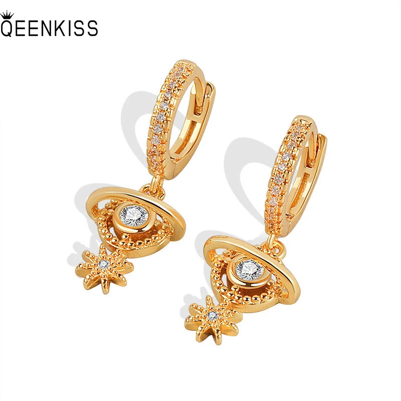

QEENKISS EG6147 Jewelry Wholesale Fashion Woman Girl Birthday Wedding Gift Planet AAA Zircon 18KT Gold White Gold drop Earrings