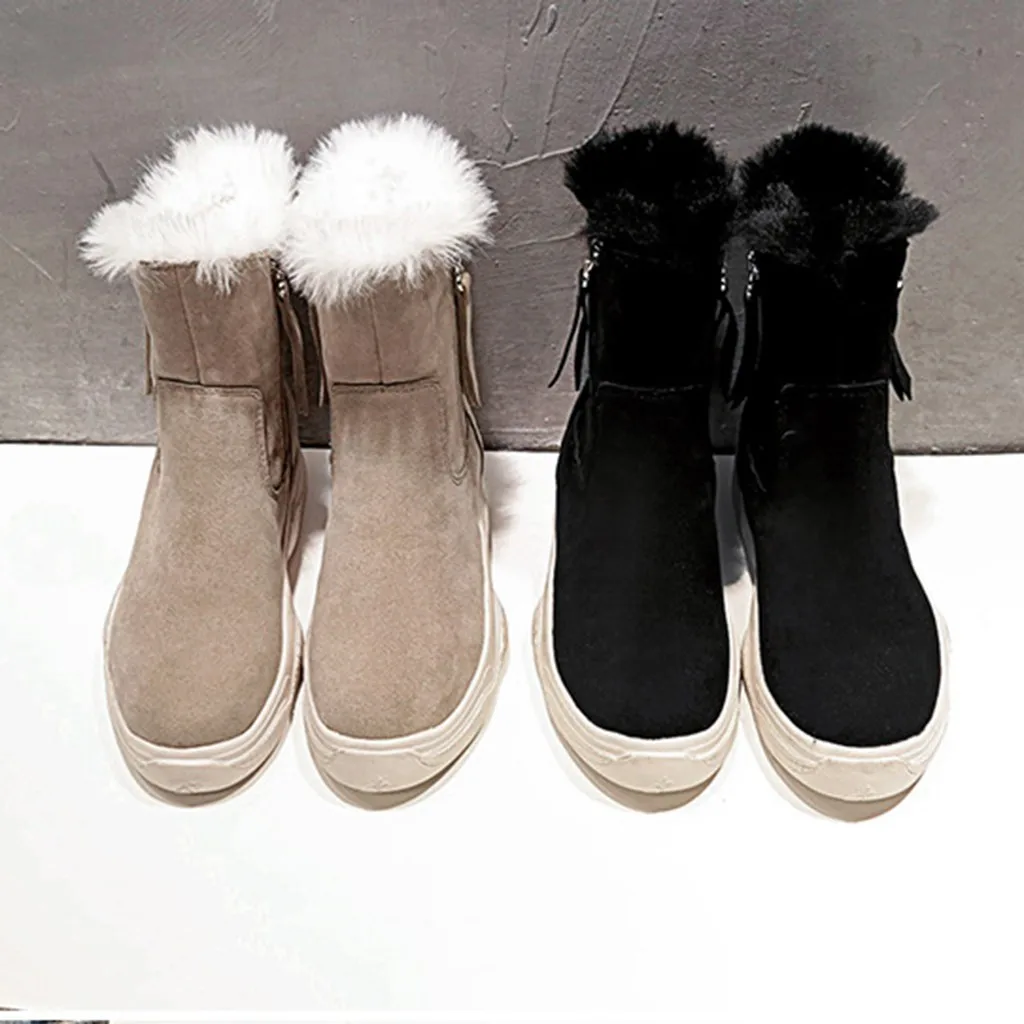 Women Winter Fur Warm Super Boots Ladies Suede Booties Ankle Boot Plush lining Shoes Solid Color Retro Sports | Обувь