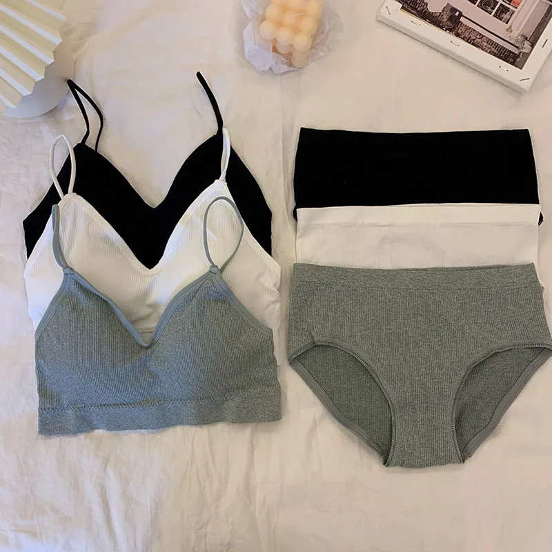 

Harajpee Bra & Brief Sets Summer 2021 New Women's Bra Underwear Wire Free Backless Outwear Solid Everyday Briefs Two Piece Set