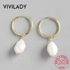 Серьги-кольца VIVILADY женские в Корейском стиле, круглые ювелирные украшения из стерлингового серебра 925 пробы, жемчужная подвеска в стиле барокко