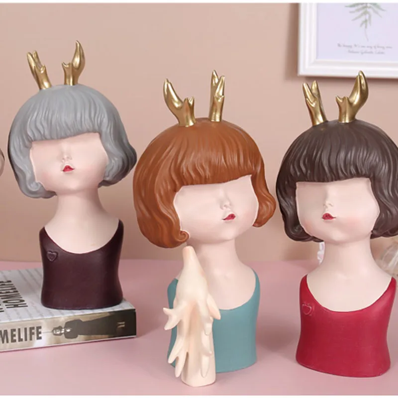 

Creative Deer Girl Resin Sculpture Nordic Home Decor Cafe Room Dining Table Figurines Crafts New Year Christmas Gifts