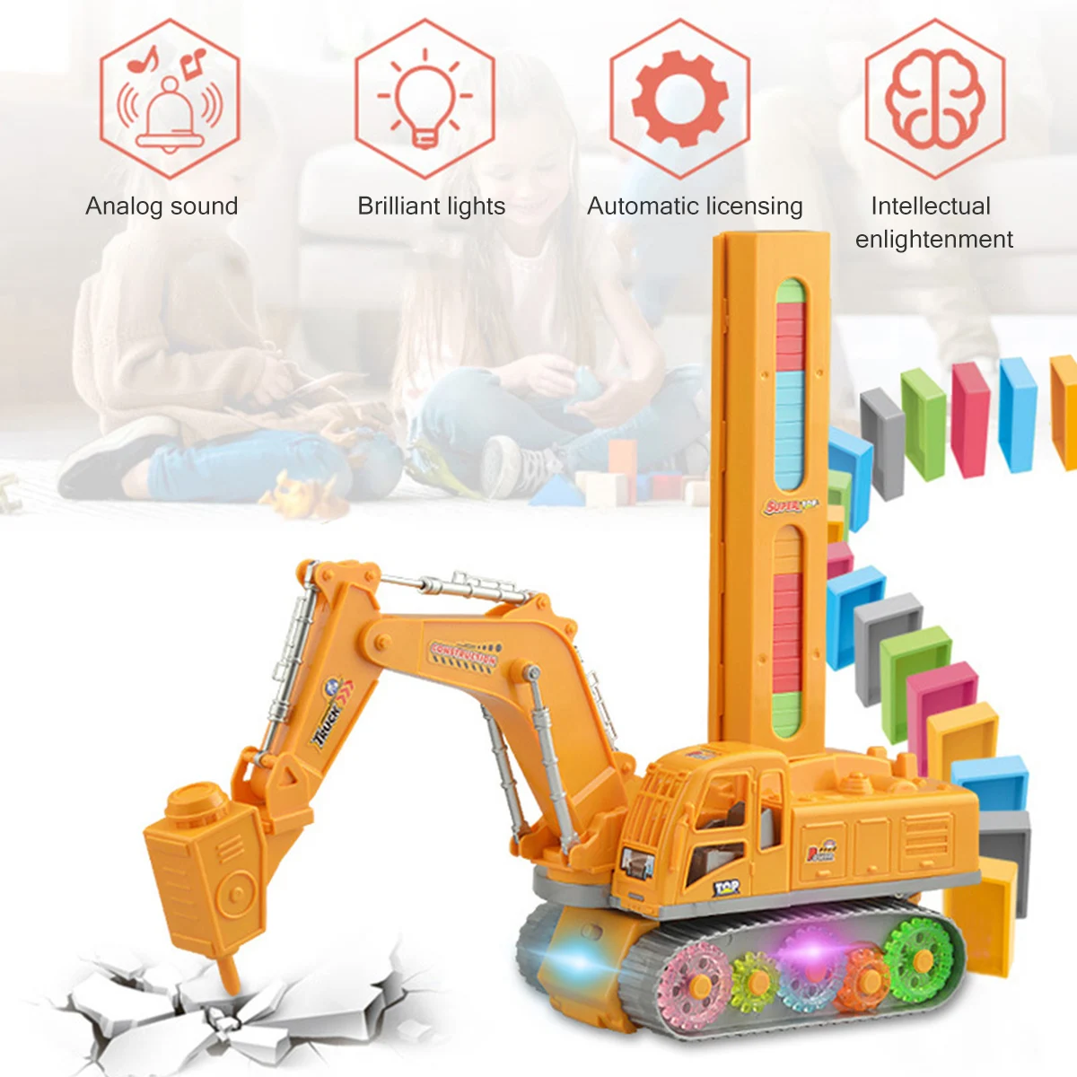 

Electric Domino Engineering Vehicle Set w/120pcs Domino Pieces Automatic Educative Domino Brick Laying Train Toy for Kids Aged 3