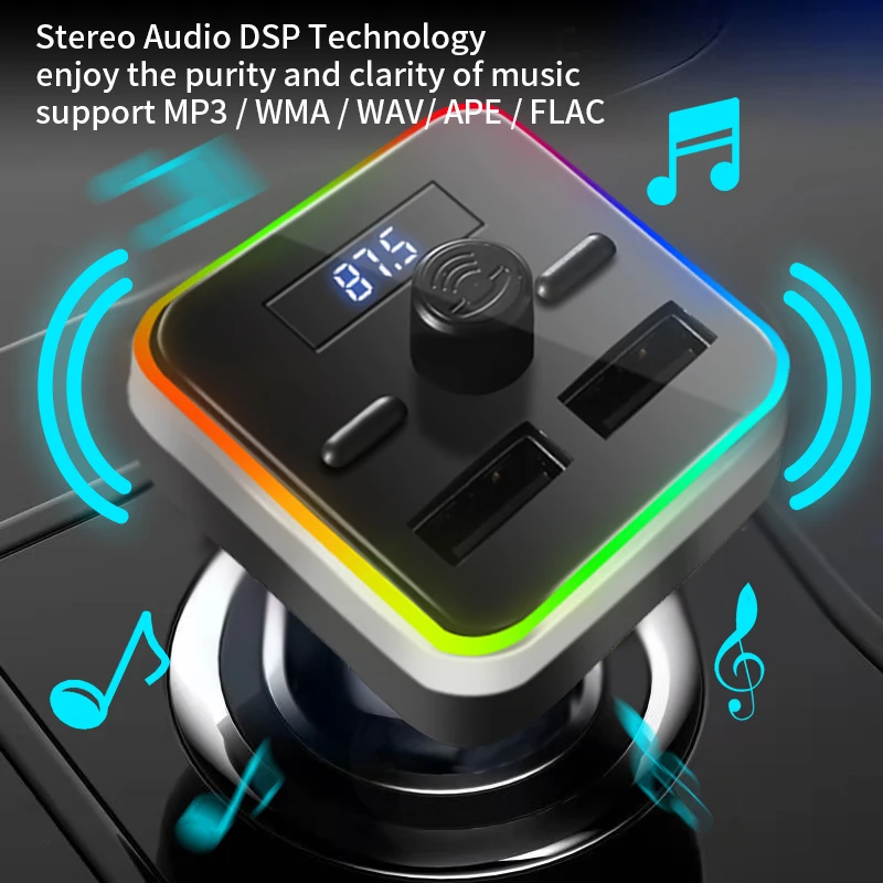 Автомобильный FM-трансмиттер Bluetooth 5 0 светодиодный модулятор музыкальный плеер с