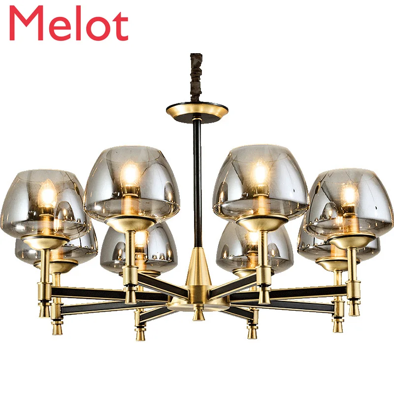 

Smoky Gray American-Style Copper Living Room Lamps Post-Modern Simple Bedroom Showroom Light Luxury Chandelier