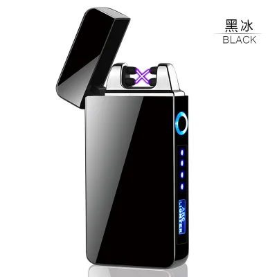 Black Двойной Arc USB Зажигалка перезаряжаемая Электронная зажигалка светодиодный экран сигаретная плазма дисплей питания импульсная электронная зажигалка - Цвет: Black
