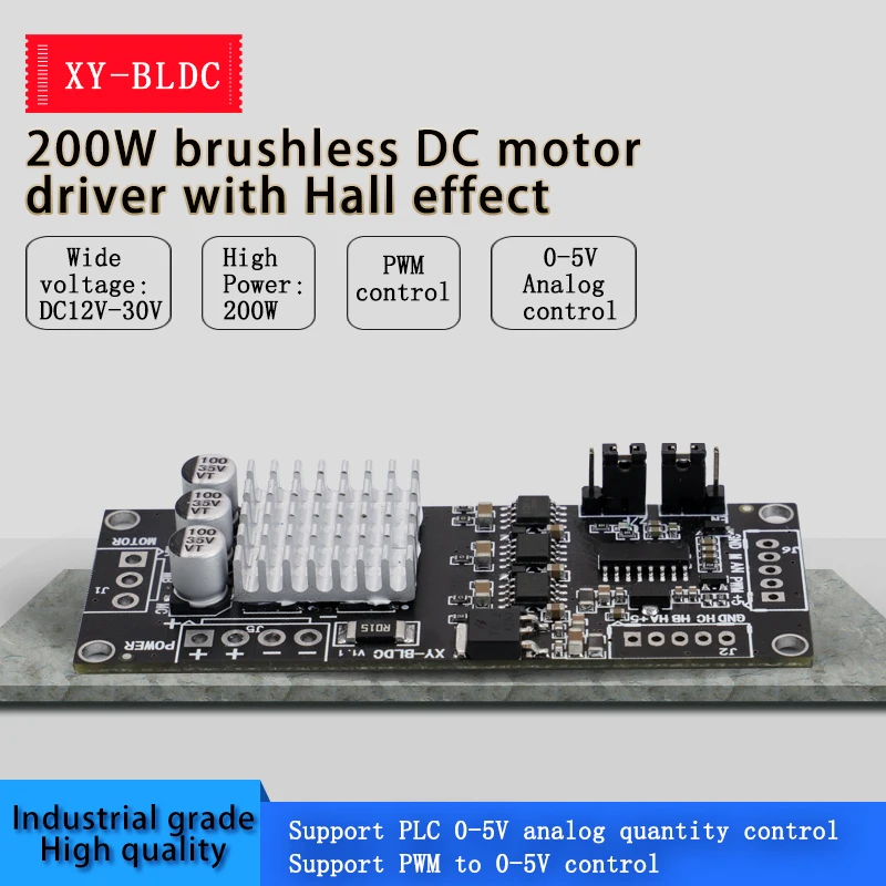 

XY-BLDC DC 12~30V 200W Three-phase DC Brushless With Hall Motor Controller Module PWM Motor Drive Board Forward Reverse