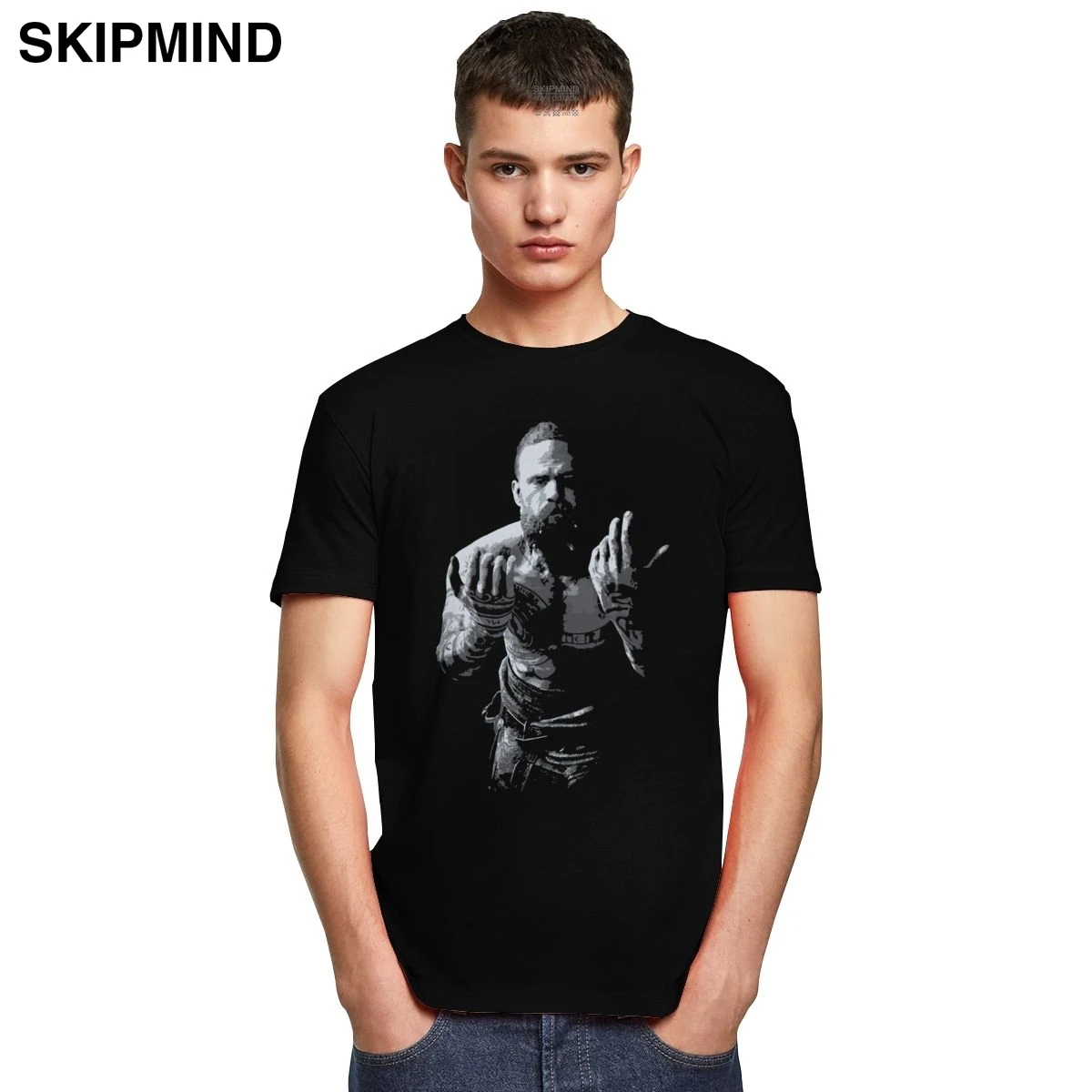 Мужская хлопковая футболка с коротким рукавом круглым вырезом и графическим