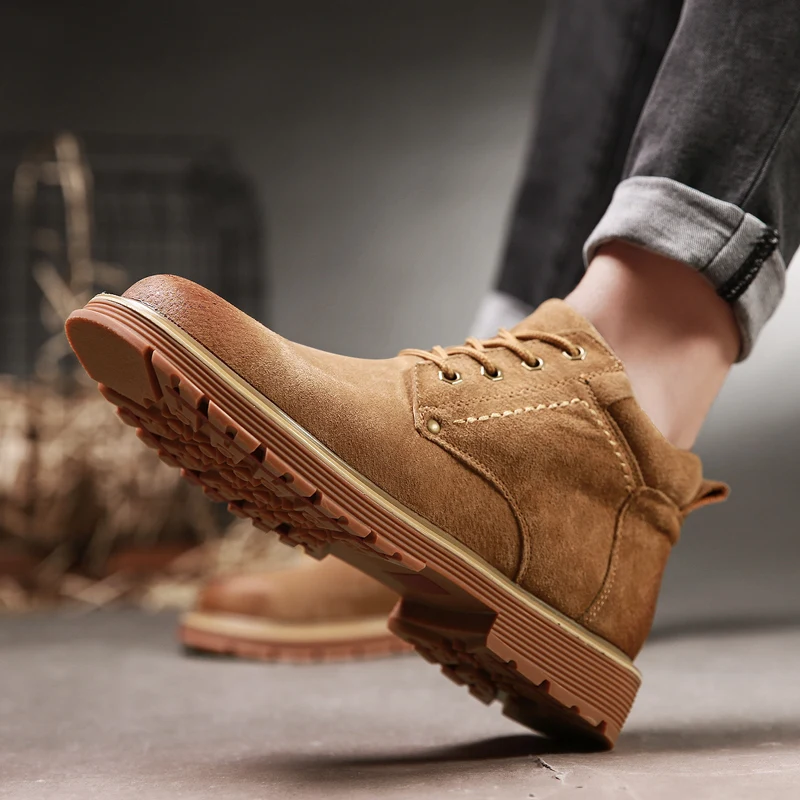 Ботинки мужские из коровьей замши повседневные Модные полусапожки удобная