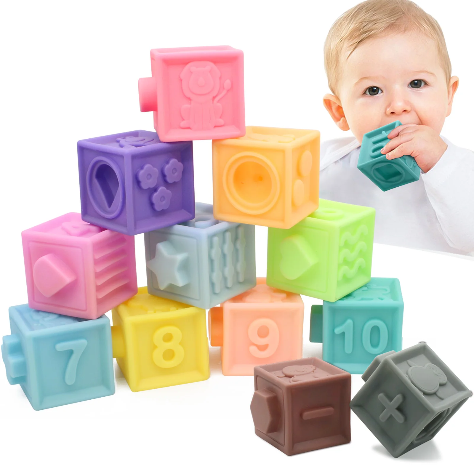 

Детские кубики, мягкие строительные блоки, жевательные игрушки для детей, игрушки для прорезывания зубов, штабелируемые блоки, игровой набо...