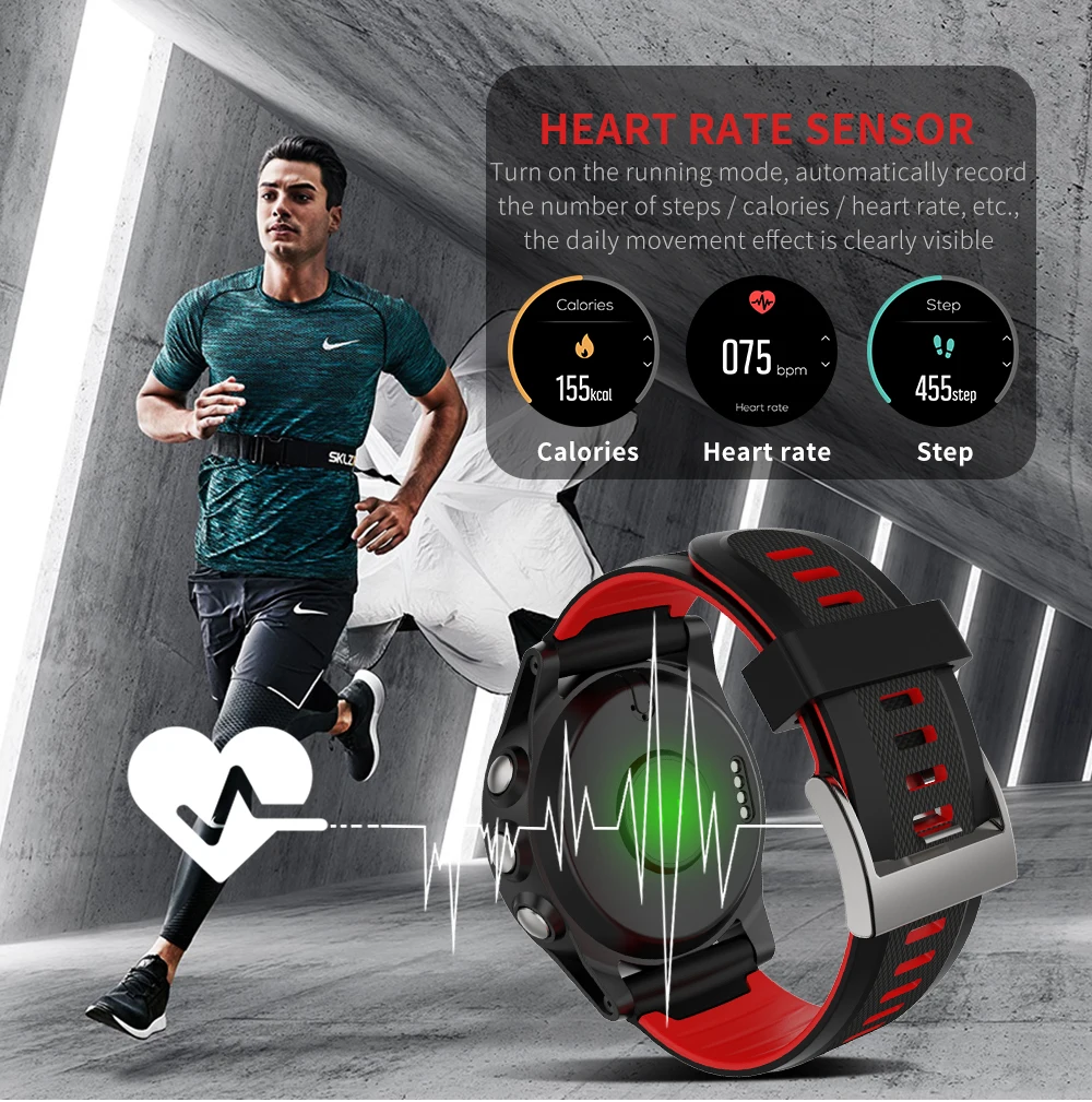 Мужские спортивные водонепроницаемые Смарт часы с пульсометром и сенсорным