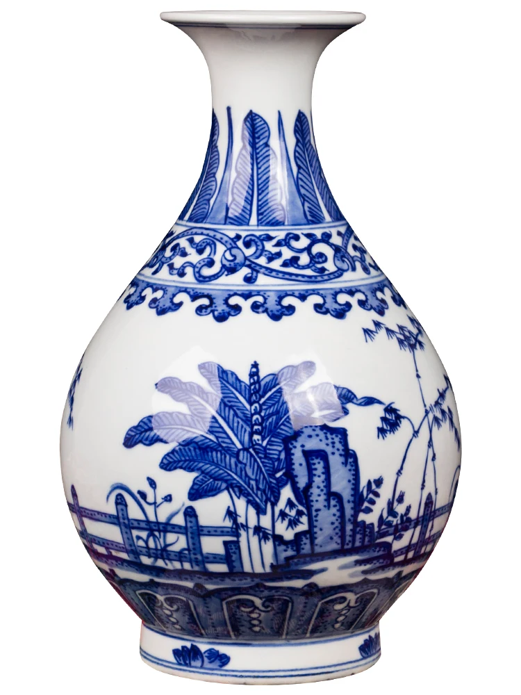 

Qing Qianlong year mark handpainted vase Jingdezhen antique blue and white landscape pattern porcelain vase