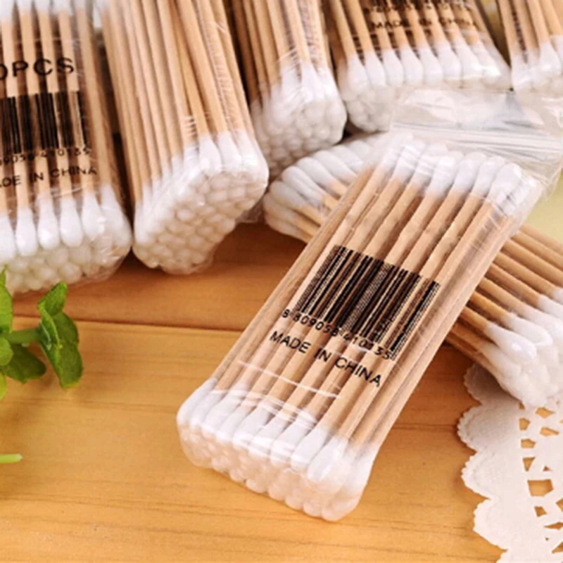 Herramienta de limpieza de o&iacute;dos de madera con bastoncillos de algod&oacute;n de doble cabeza 30 Uds 35 Uds.-0