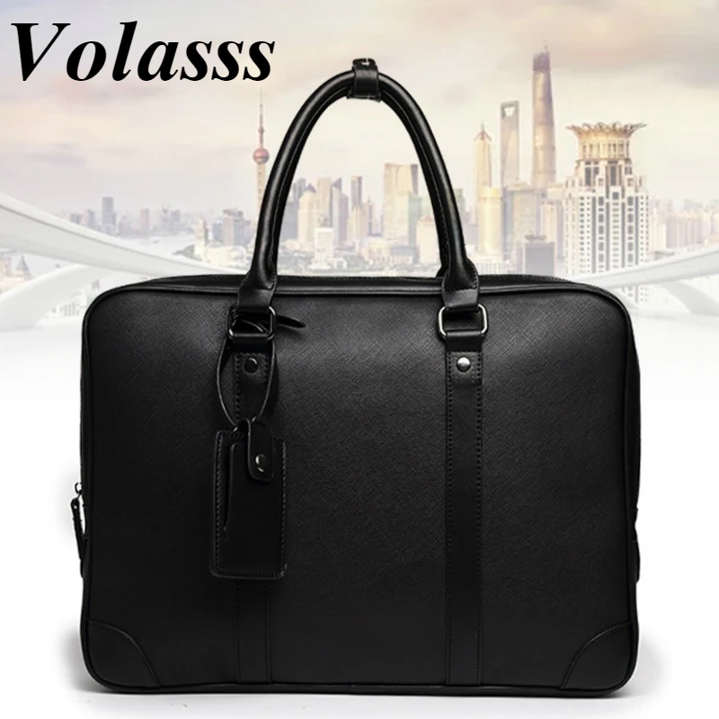 Volasss 2022 Men's Messenger Computer Bag Man 14-inch Leather Laptop Briefcase Handbag Multi-function Work Office Bags For Men