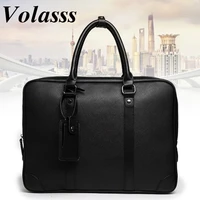 volasss 2021 mens messenger computer bag man 14 inch leather laptop briefcase handbag multi function work office bags for men
